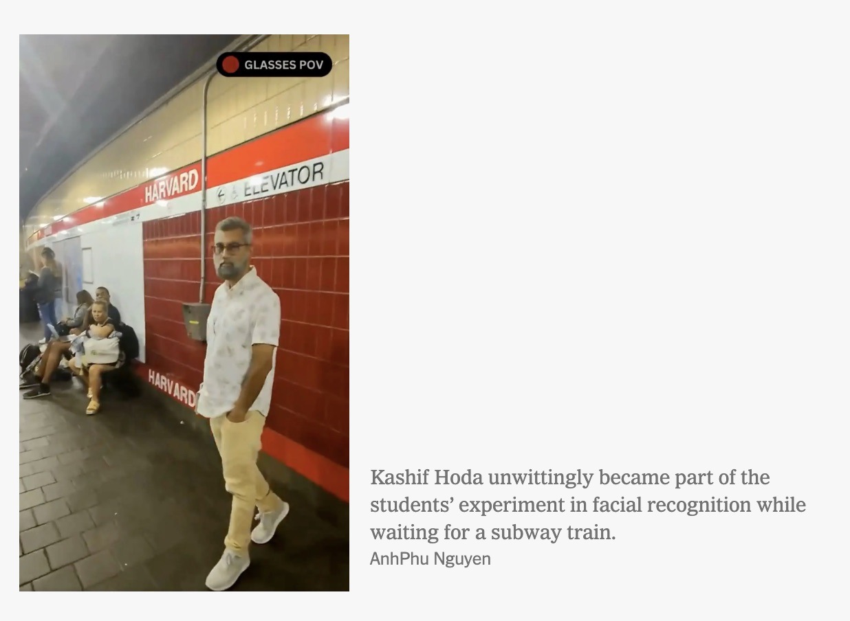 Kashif Hoda on the Harvard Square subway platform, seen from the glasses’ point of view